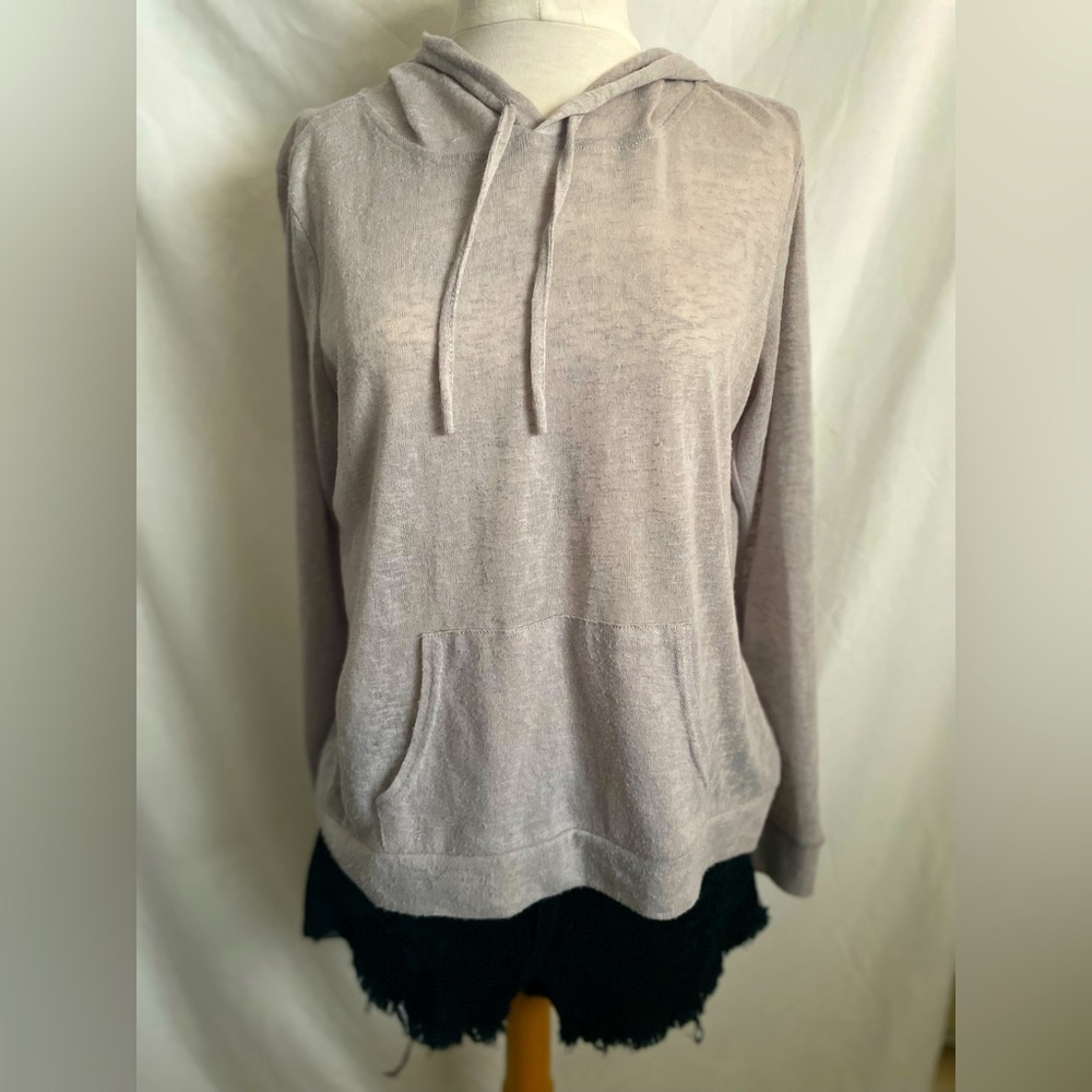 Semi-sheer grey pullover hoodie sz s